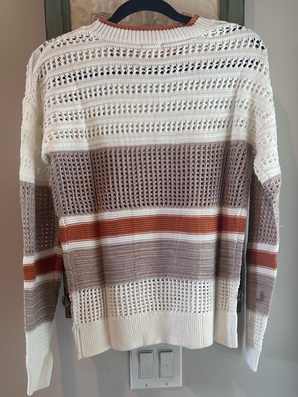 NWT Hem & Thread Open Knit Colorblock Sweater | Cream Taupe Rust | Size Small - Picture 6 of 6